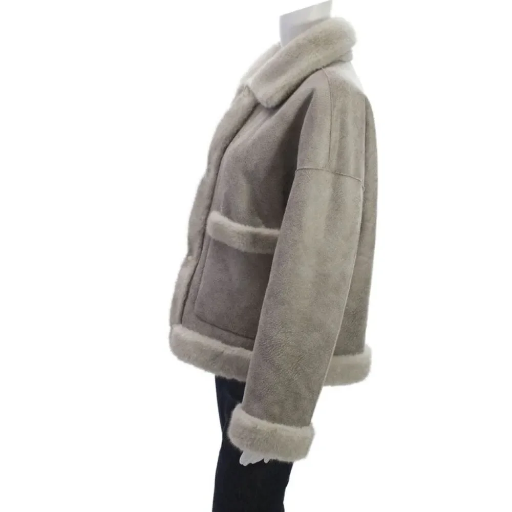 Repeat Luxury Womens Basic Polyester Jacket Gray Button Long Sleeve Size 44